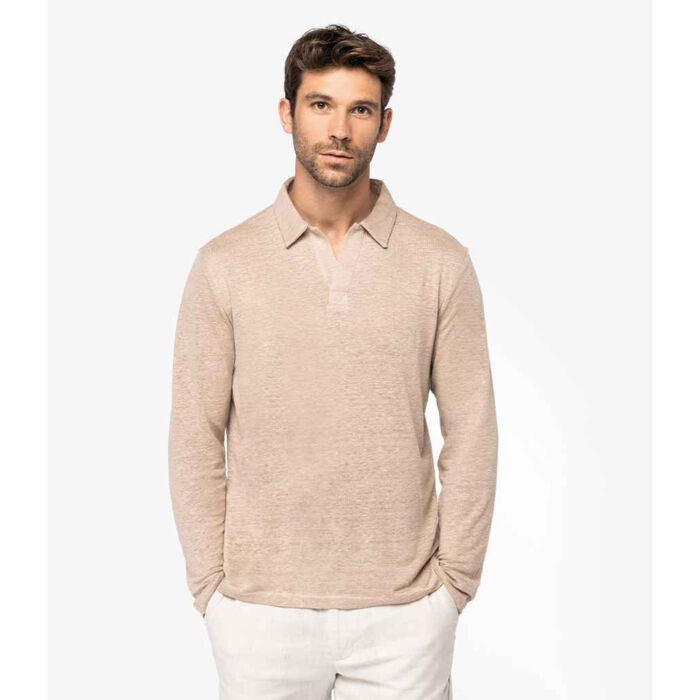 Spasso Long Sleeve Linen Polo Shirt Thumbnail
