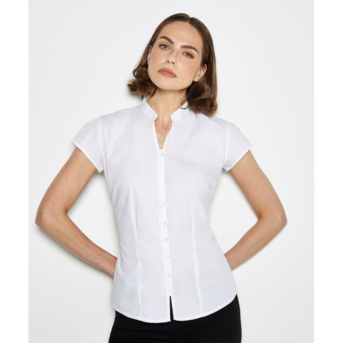 Women's continental blouse mandarin collar cap sleeve (tailored fit) Thumbnail