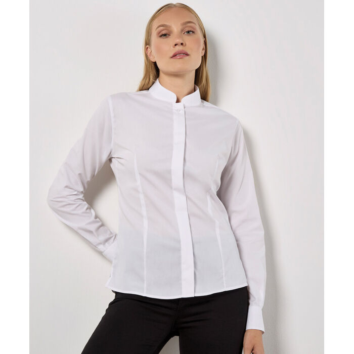 Women's mandarin collar shirt long-sleeved (tailored fit) Thumbnail