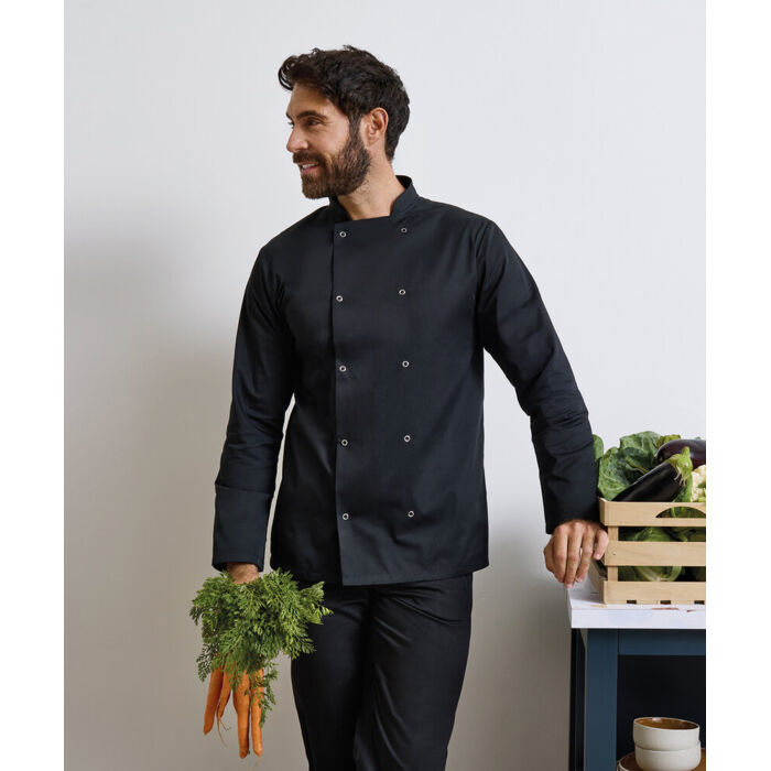 Studded front long sleeve chef's jacket Thumbnail