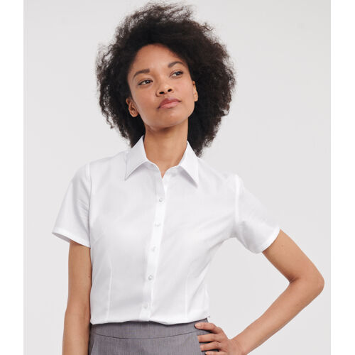 Russell Collection Ladies Short Sleeve Herringbone Shirt Thumbnail