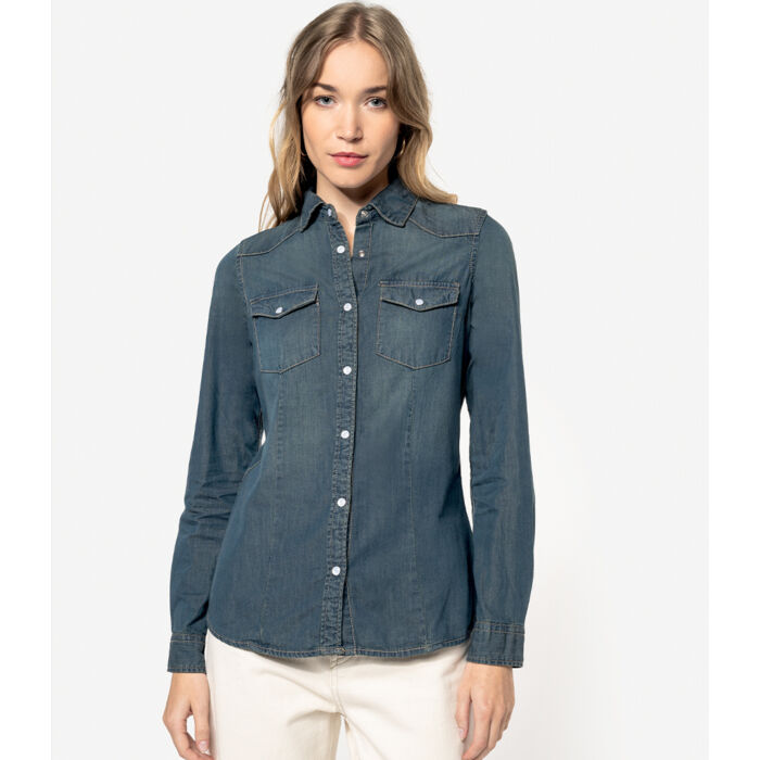 Kariban Ladies Long Sleeve Denim Shirt Thumbnail