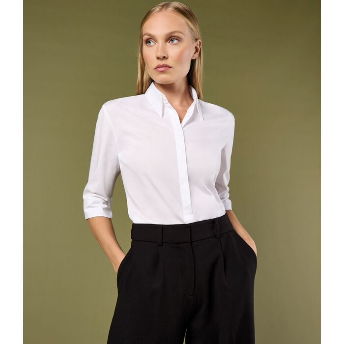Kustom Kit Ladies 3/4 Sleeve Tailored Continental Shirt Thumbnail