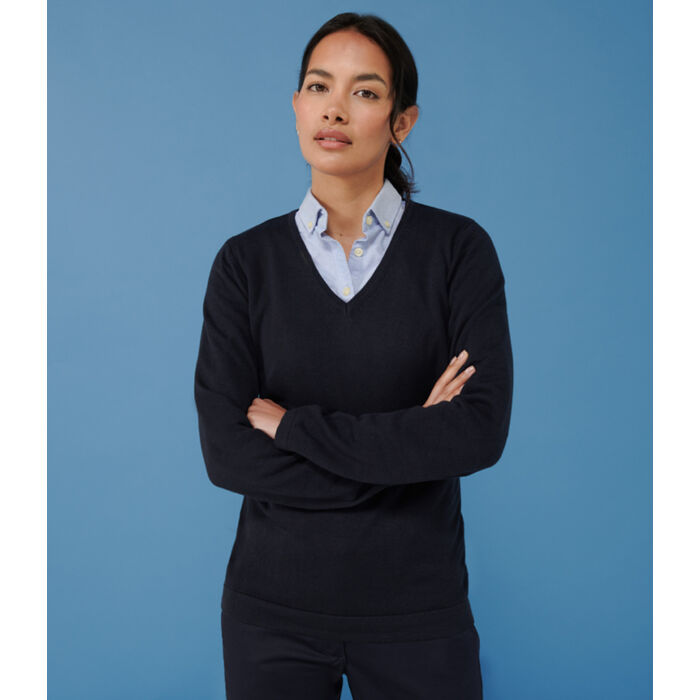 Henbury Ladies Lightweight Cotton Acrylic V Neck Sweater Thumbnail