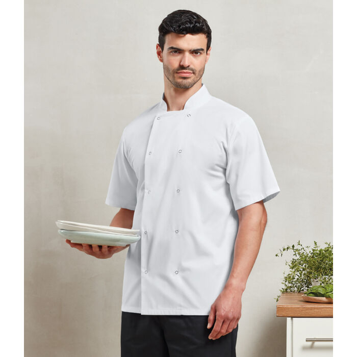 Premier Unisex Short Sleeve Stud Front Chef's Jacket Thumbnail
