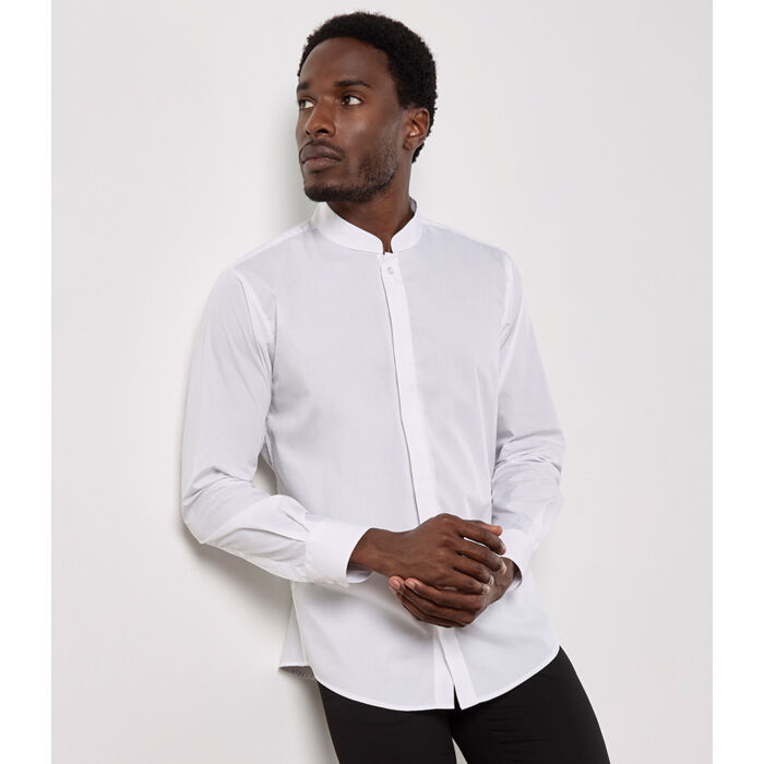 Kustom Kit Long Sleeve Tailored Mandarin Collar Shirt Thumbnail