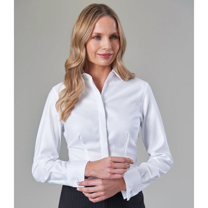 Brook Taverner Ladies Villeta Long Sleeve Herringbone Shirt Thumbnail