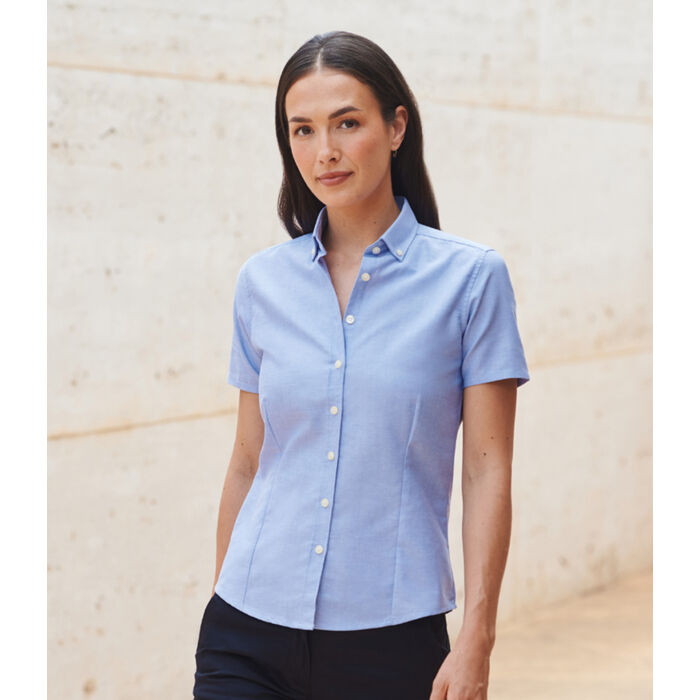 Henbury Ladies Modern Short Sleeve Regular Fit Oxford Shirt Thumbnail