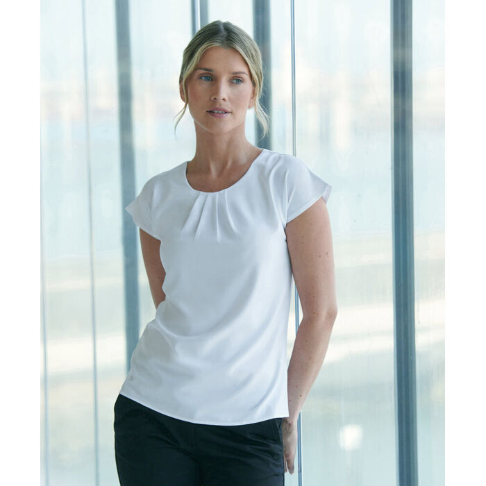 Women's pleat front short sleeve blouse Thumbnail