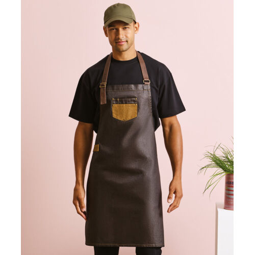 Division waxed-look denim bib apron with faux leather Thumbnail