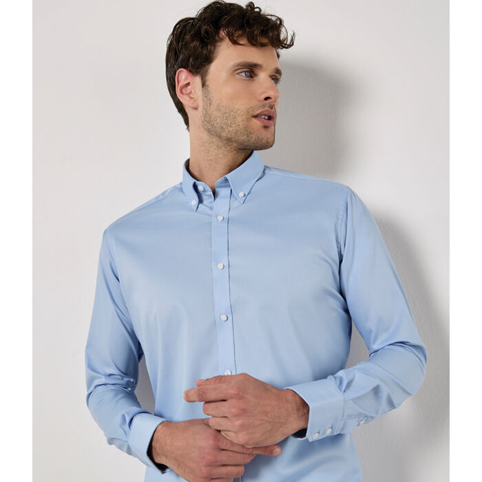 Kustom Kit Slim Fit Stretch Long Sleeve Oxford Shirt Thumbnail