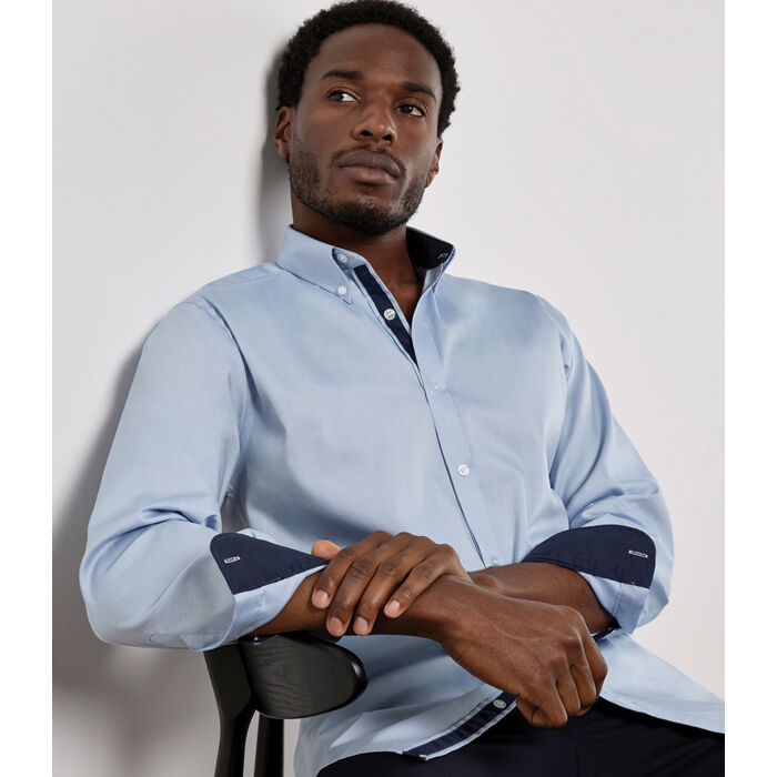 Kustom Kit Premium Long Sleeve Contrast Tailored Oxford Shirt Thumbnail