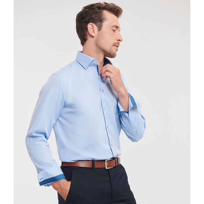 Russell Athletic Collection Long Sleeve Contrast Herringbone Shirt Thumbnail