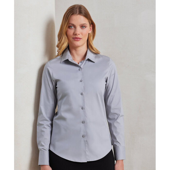 Women's stretch fit cotton poplin long sleeve blouse Thumbnail