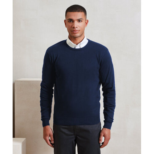 Crew neck cotton-rich knitted sweater Thumbnail